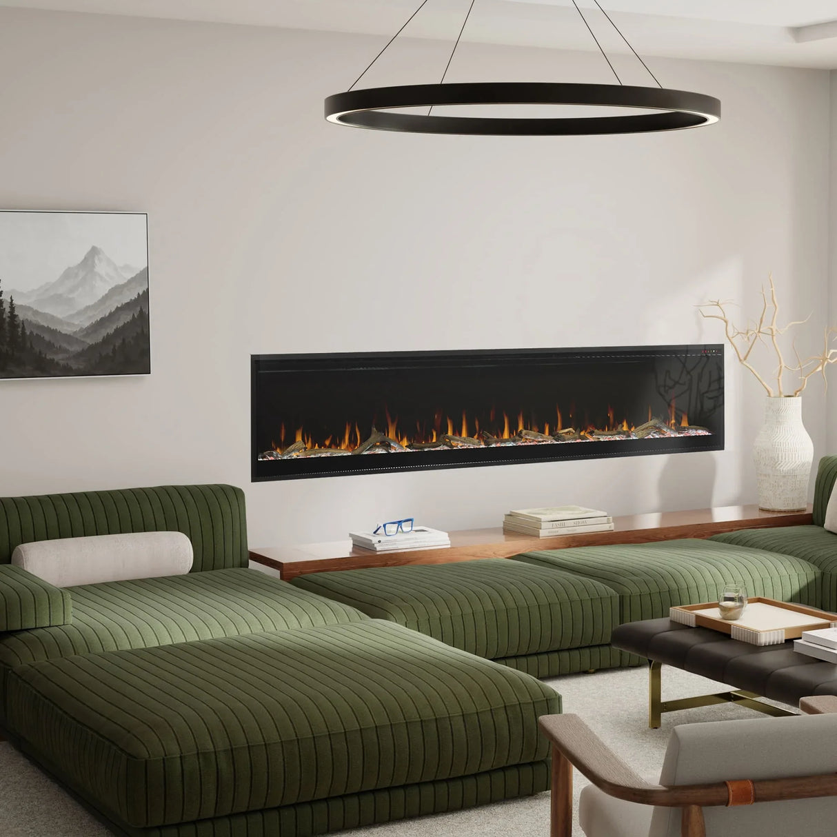 Dimplex Vital Essence 100" electric fireplace, lifestyle installation view