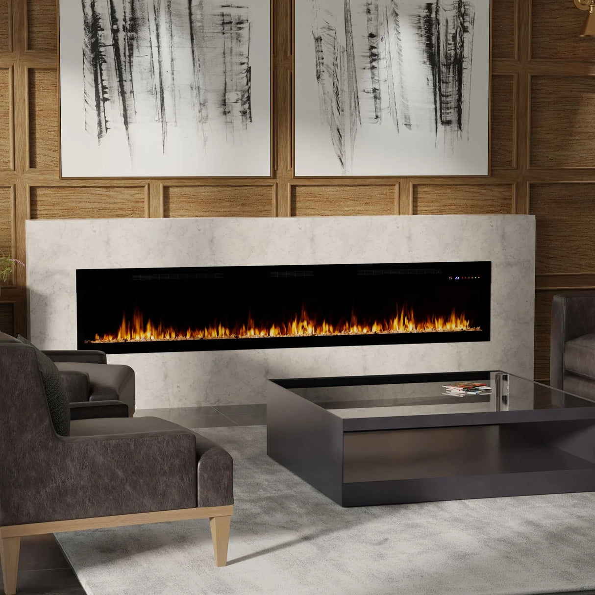 Dimplex Vital Essence 100" electric fireplace installed in a modern lobby setting