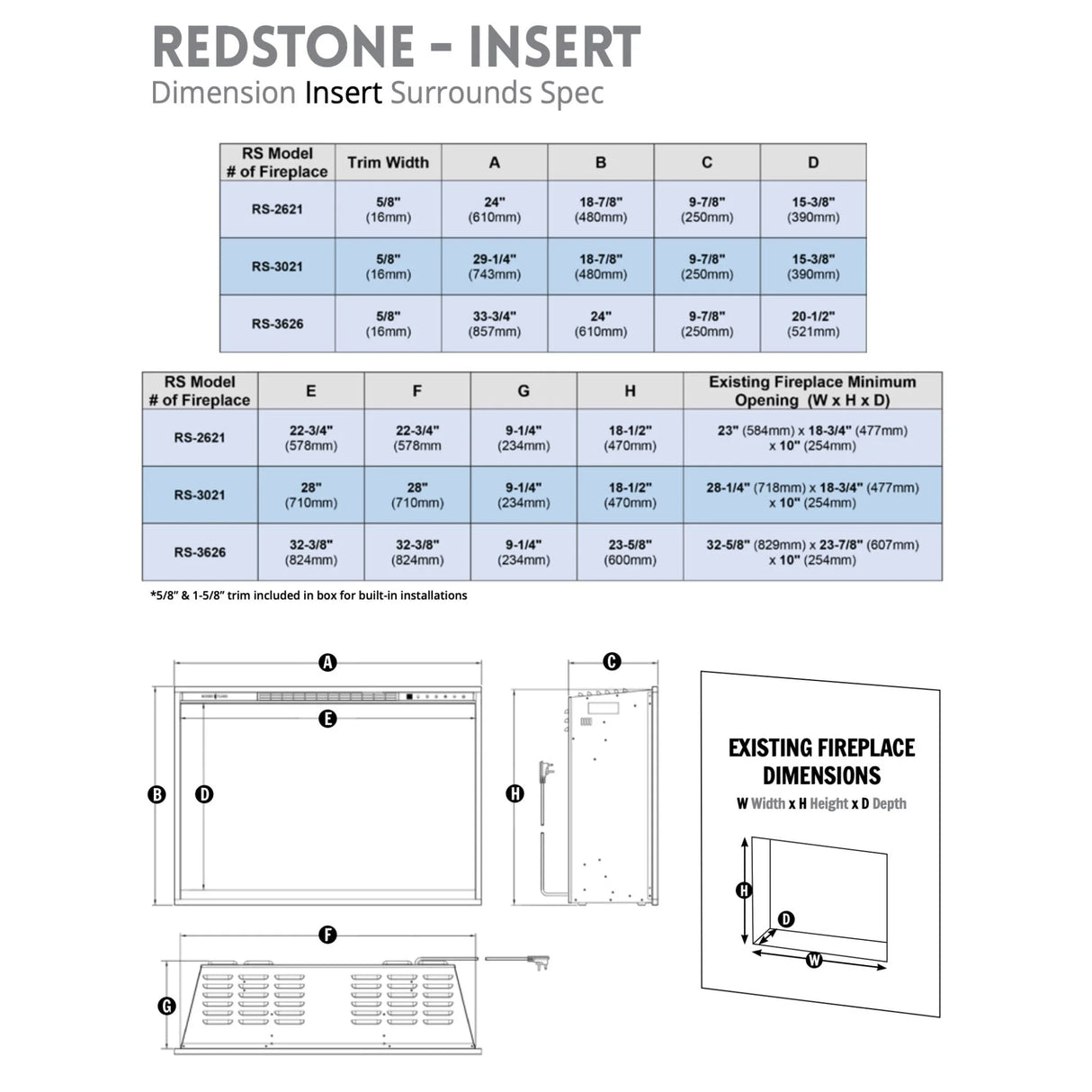 Modern Flames Redstone 26" Electric Fireplace Insert (MOD RS-2621)