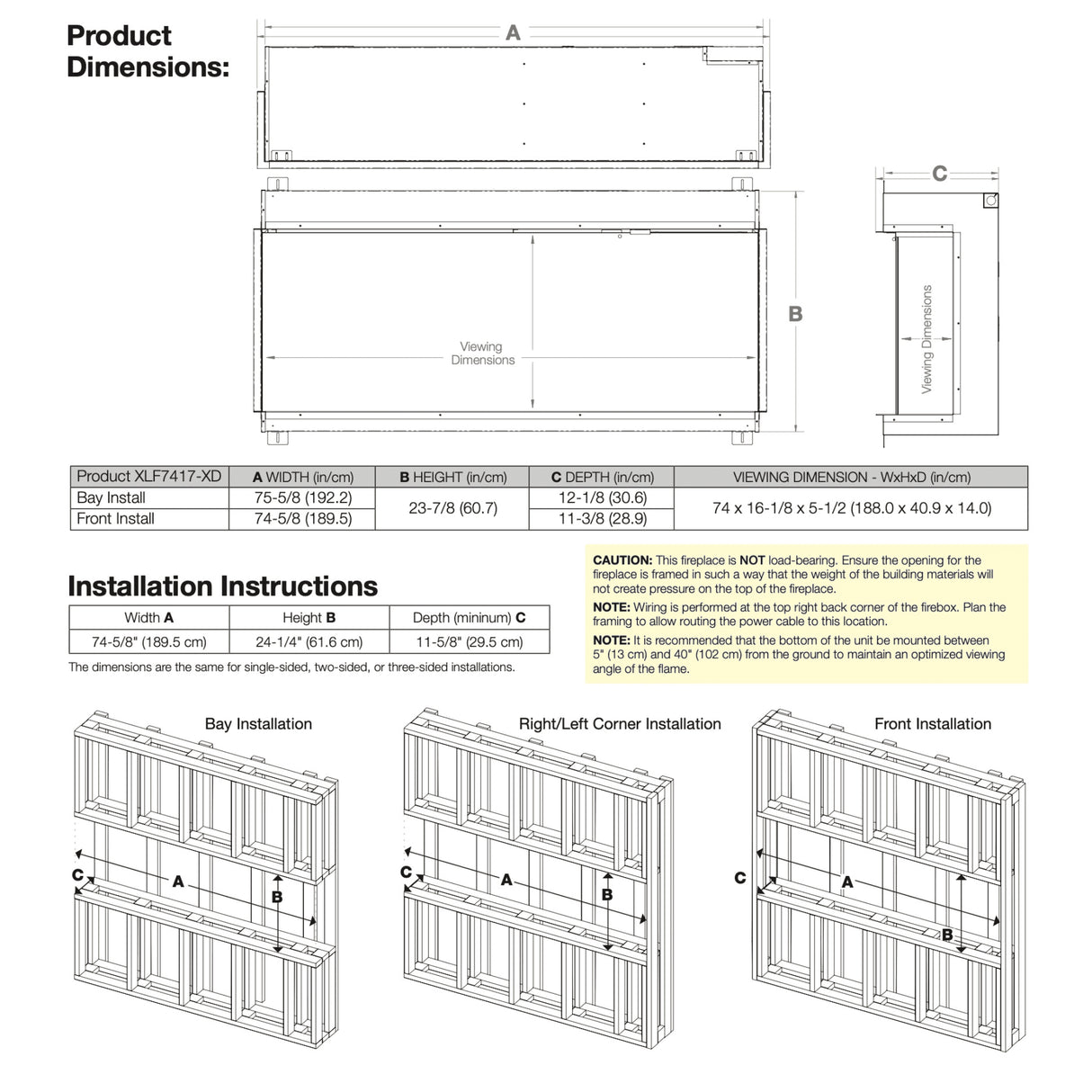 74" Ignitexl Bold Built-in Linear Electric Fireplace