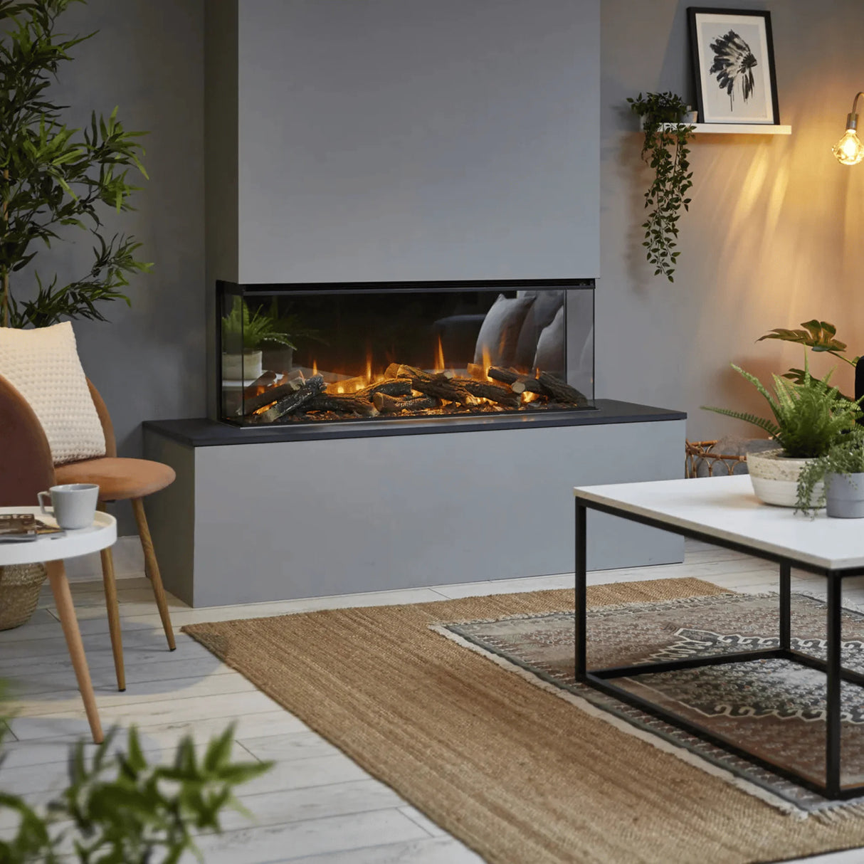 48" New Forest Electric Fireplace | Black Edition Fitted With Deluxe Real Logs