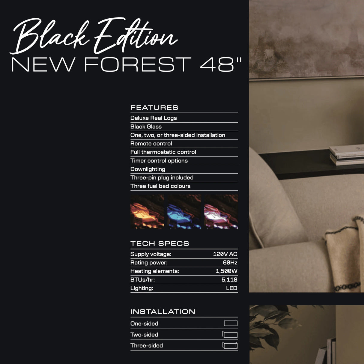 New Forest 48" Electric Fireplace | Black Edition