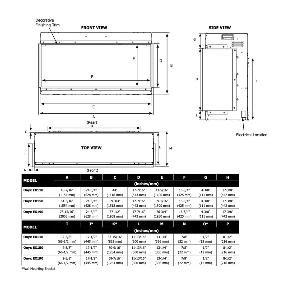 Onyx 59" Built-in 3 Sided Fireplace (EX150)