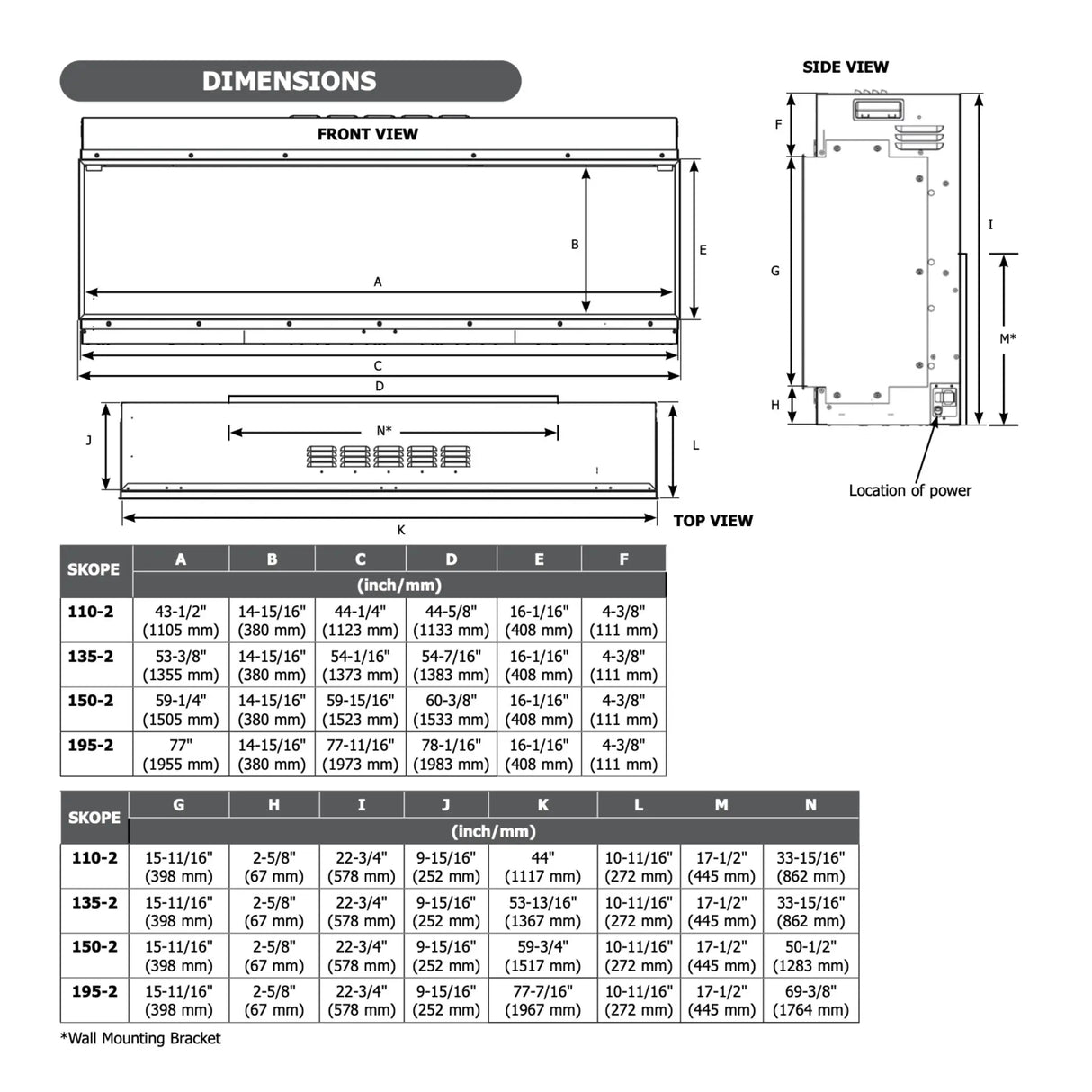 Skope 53" Built-in 3 Sided Fireplace (E135-2)