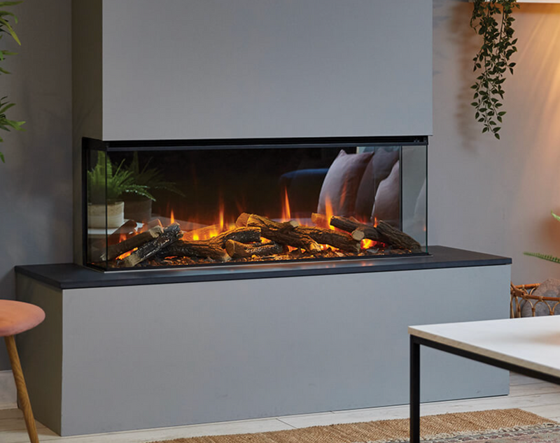 Bergamo Electric Fireplace, 2 heating levels: 900 / 1800 W, thermostat, dimmable, realistic flame illusion: independent LED flame effect with resin  logs, storage space for logs