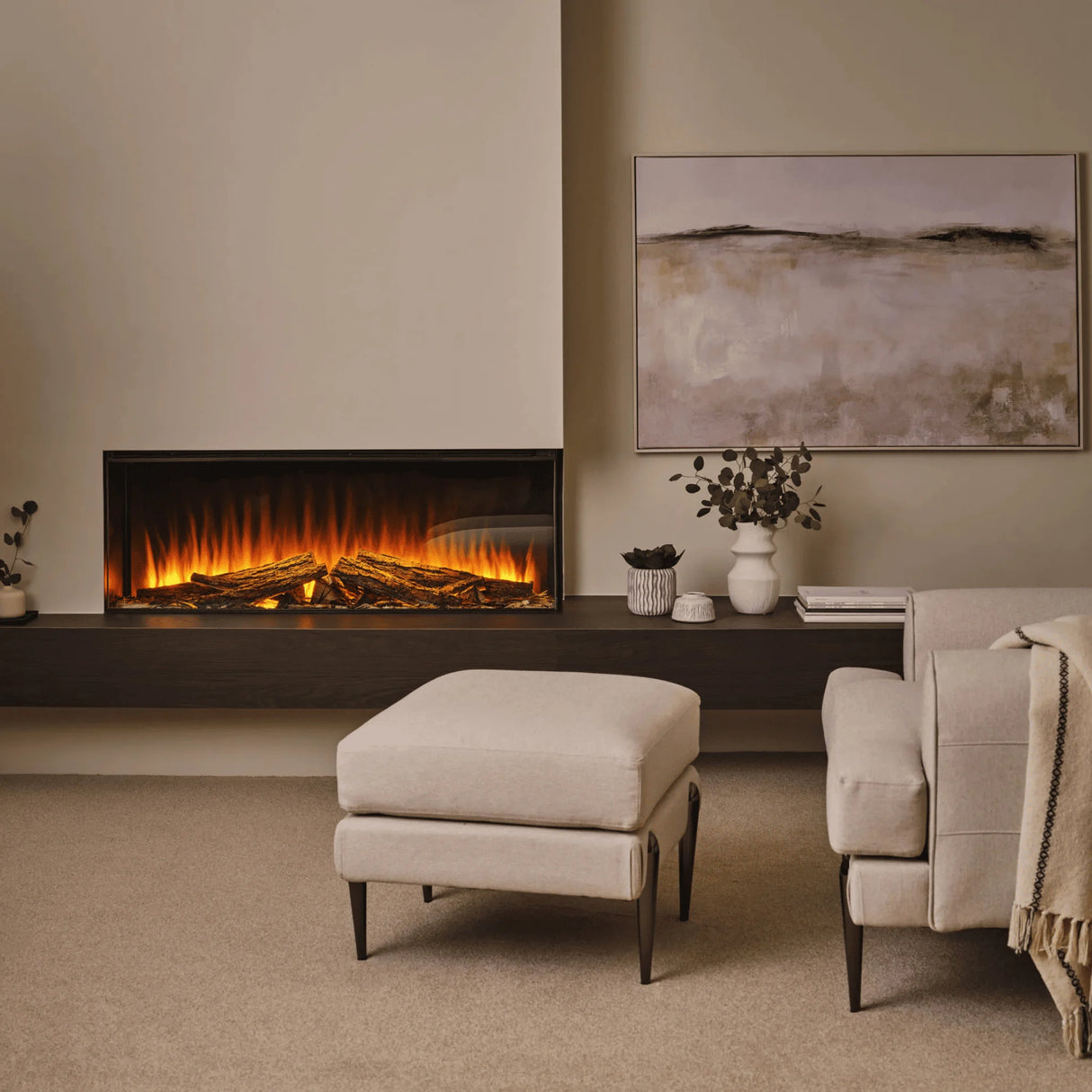 48" New Forest Electric Fireplace | Black Edition Fitted With Deluxe Real Logs