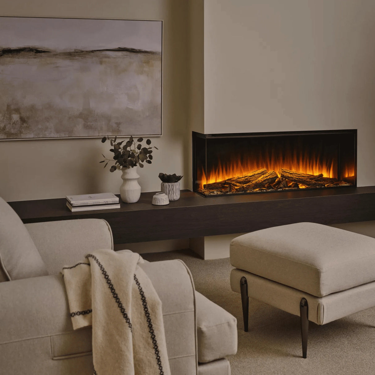 48" New Forest Electric Fireplace | Black Edition Fitted With Deluxe Real Logs