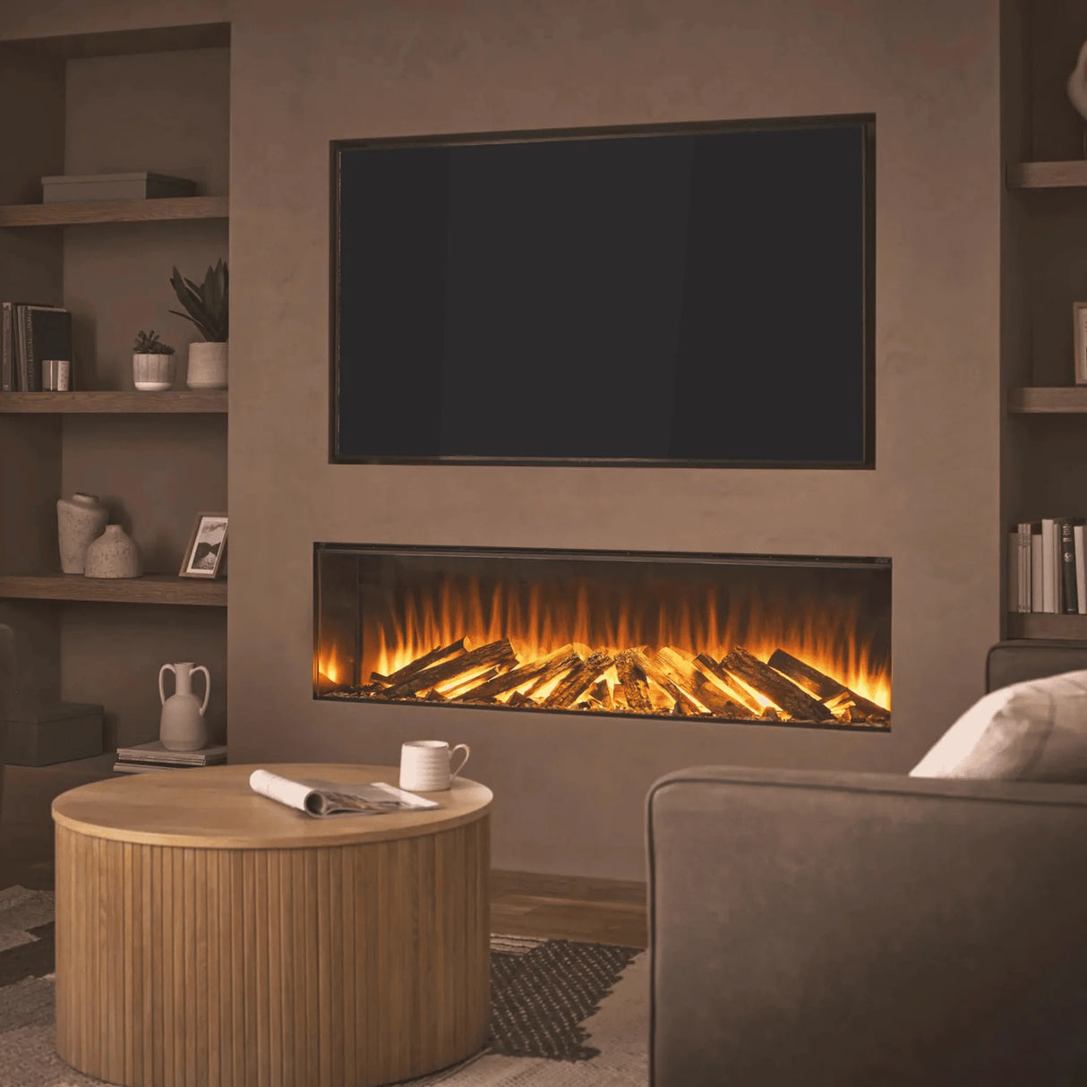 63" New Forest Electric Fireplace | Black Edition Fitted With Deluxe Real Logs