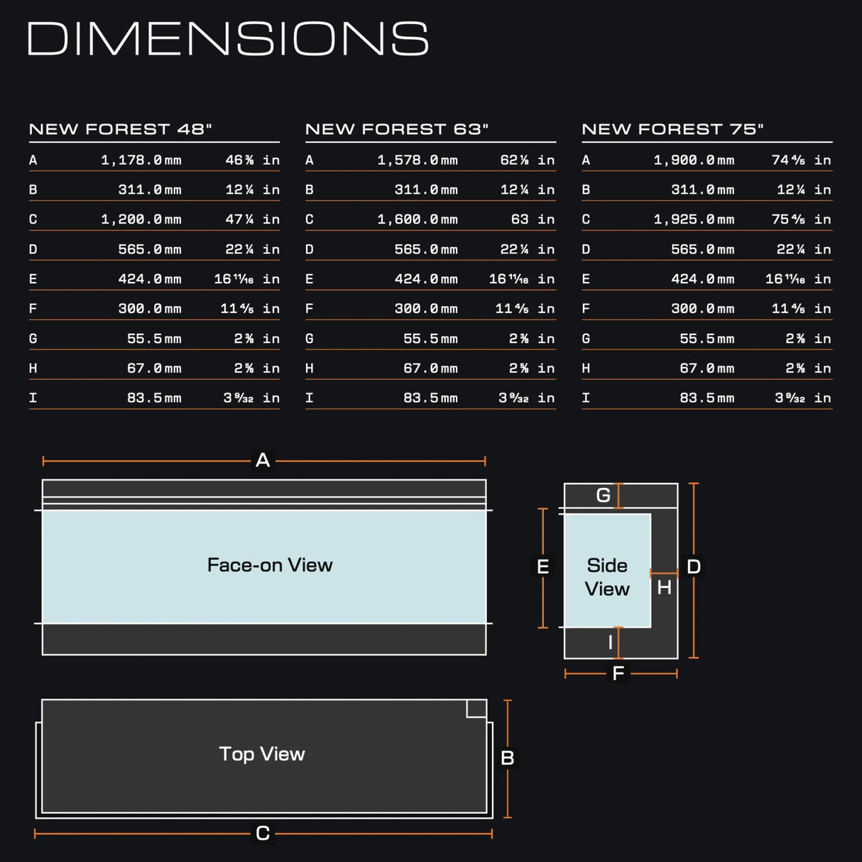 75" New Forest Electric Fireplace | Black Edition Fitted With Deluxe Real Logs