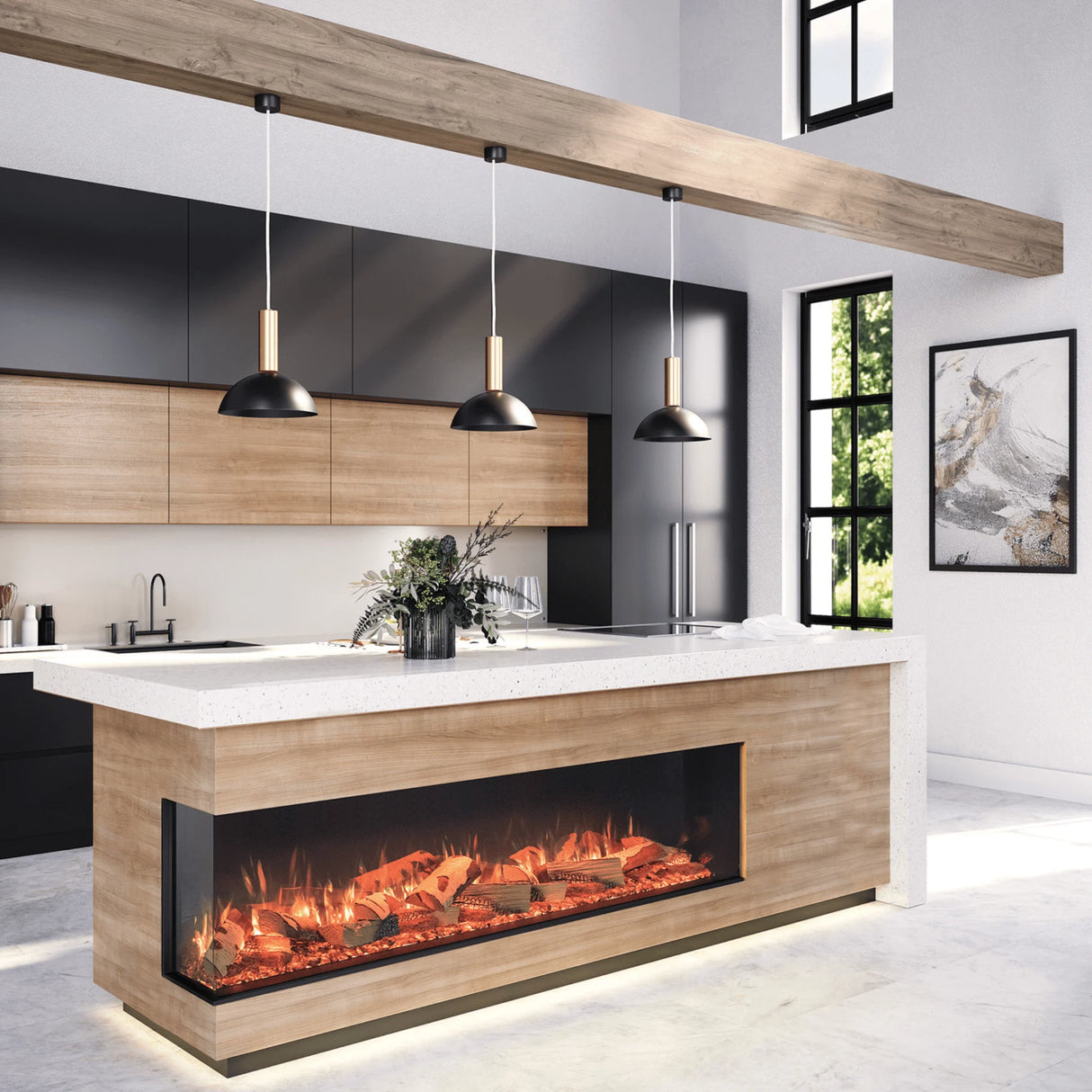 Onyx 75" Built-in 3 Sided Fireplace (EX190)