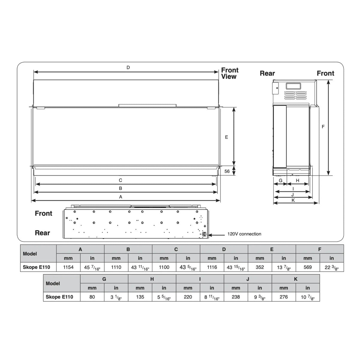 Skope 43" Built-in 3 Sided Fireplace (E110)